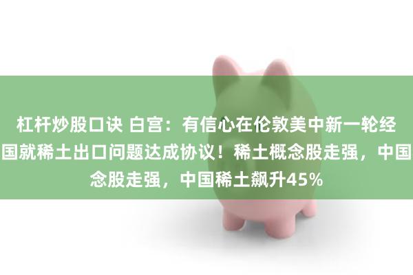 杠杆炒股口诀 白宫：有信心在伦敦美中新一轮经贸谈判中与中国就稀土出口问题达成协议！稀土概念股走强，中国稀土飙升45%